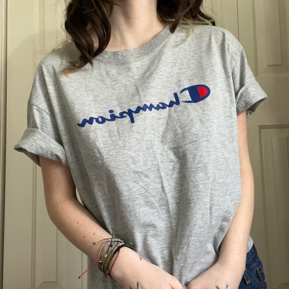 Champion Logo Light Gray Women's Crop Top T-Shirt